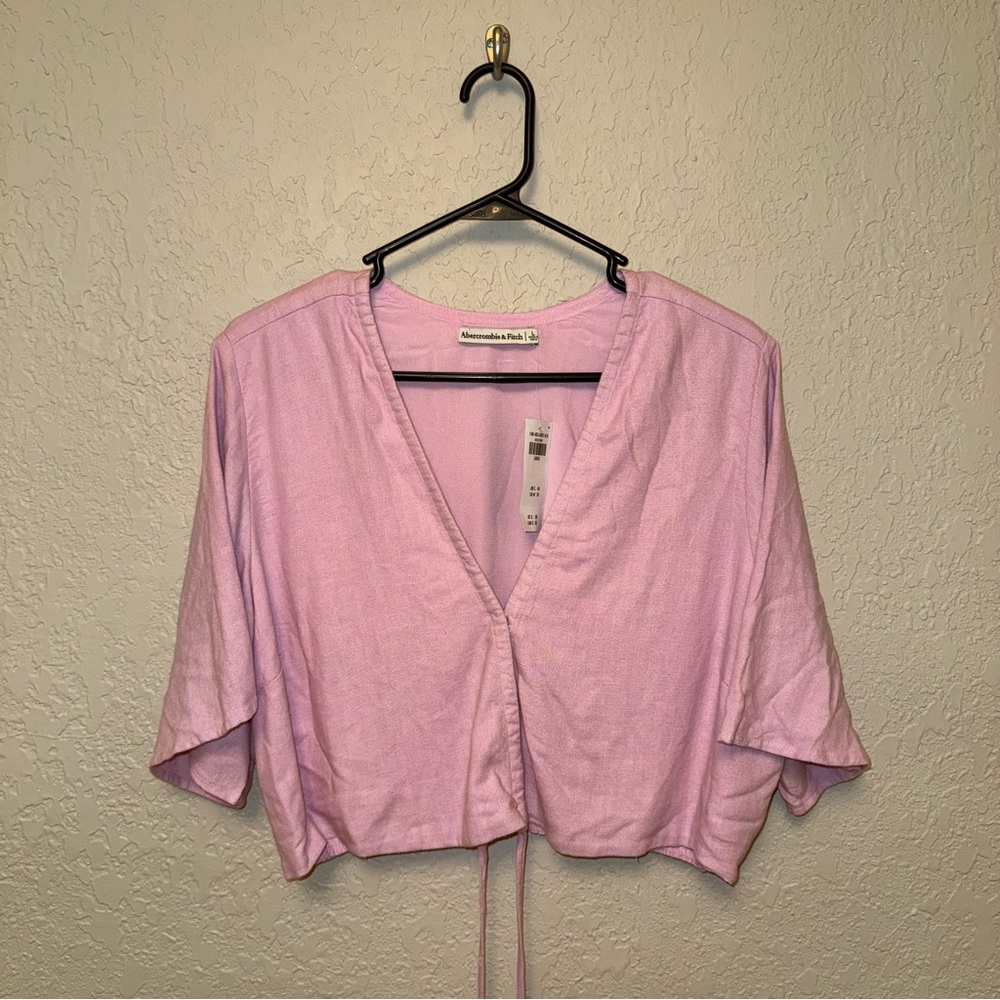 Abercrombie & Fitch Wrap Around Linen Top in Pink Lavender - Picture 3 of 7